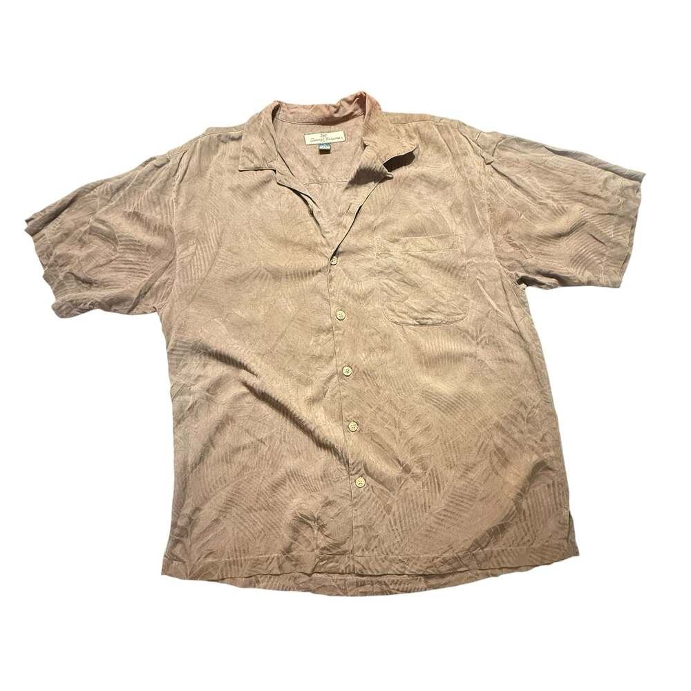 Tommy Bahama 100% Silk Jacquard Palm Leaf Short Sleeve Camp Shirt